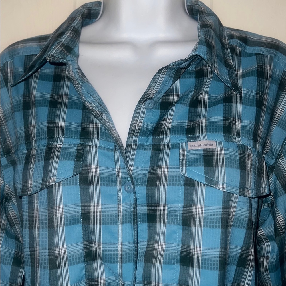 🆕Columbia Women's Silver Ridge Lite Long Sleeve Shirt, Turquoise Plaid, 1X - Picture 3 of 4